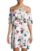 Floral Halter-neck Ruffle Dress