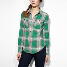Suede Patch Tailored Workshirt - Pine Green Plaid