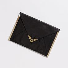 Ornate Leather Envelope Clutch - Black