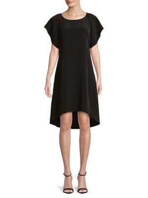 H Halston Hi Low Hem Dress With Ruffle Overlay