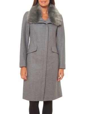 Vince Camuto Faux Fur-trim Wool-blend Coat