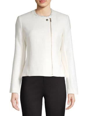 Karl Lagerfeld Paris Raw-neck Tweed Moto Jacket