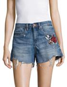 Blanknyc Embroidered Fray Cotton-blend Shorts