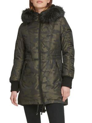 Donna Karan Camo Faux-fur Zip Parka