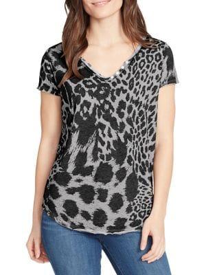 William Rast Cooper Leopard-dot V-neck Henley Tee