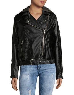 Free People Hooded Faux Leather Moto Jacket