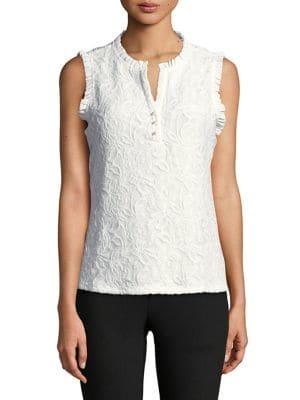Karl Lagerfeld Paris Ruffle Tassel Stretch Lace Knit Top