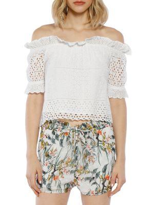 Walter Baker Eyelet Off-the-shoulder Cotton Blouse