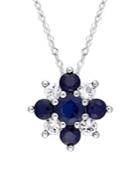 Sonatina Blue, White Sapphire And 14k White Gold Cluster Floral Necklace
