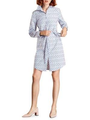 Brooks Brothers Red Fleece Striped Clip Dot Cotton Shirtdress