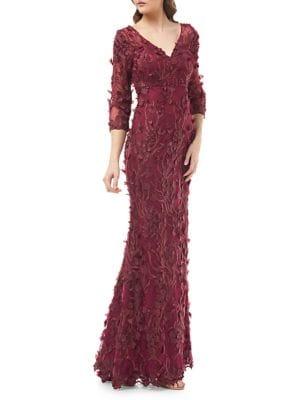 Carmen Marc Valvo Infusion V-neck Vine Trumpet Gown