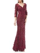 Carmen Marc Valvo Infusion V-neck Vine Trumpet Gown