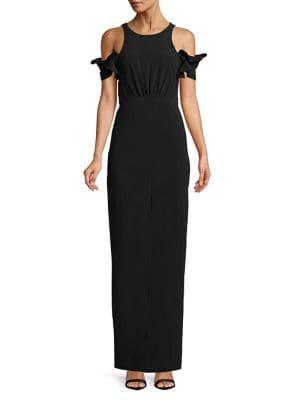 H Halston Ruffled Cold Shoulder Dress