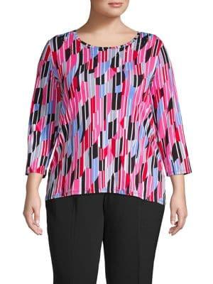 Rafaella Plus Printed Cotton Blend Top