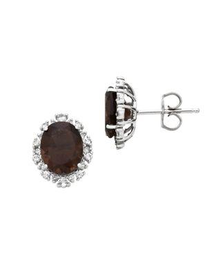 Lord & Taylor Oval Vintage Smokey Quartz And Sterling Silver Stud Earrings
