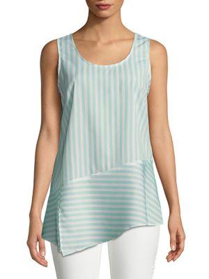 Ellen Tracy Asymmetrical-hem Stripe Sleeveless Top