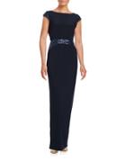 Betsy & Adam Sequin-accented Scoopback Cap Sleeve Column Gown