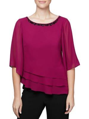 Alex Evenings Plus Three-quarter Sleeve Blouse