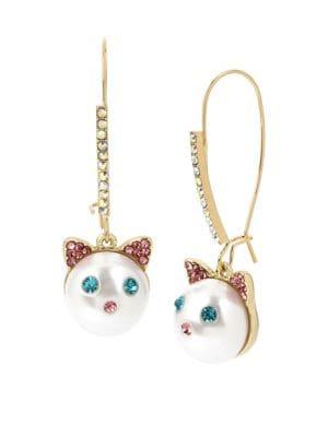 Betsey Johnson Just Kitten Cat Face Drop Earrings