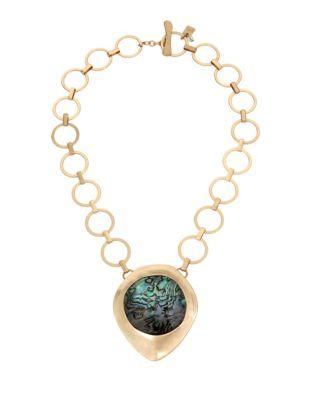 Robert Lee Morris Soho Golden Abalone Circular Link Pendant Necklace