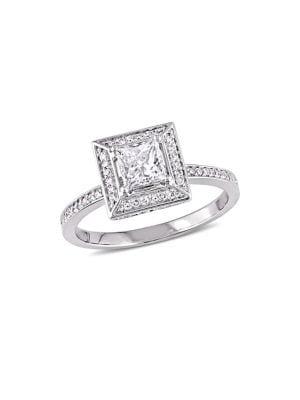Sonatina Princess & Round Floating 0.75 Tcw Diamond & 14k White Gold Halo Engagement Ring