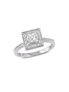 Sonatina Princess & Round Floating 0.75 Tcw Diamond & 14k White Gold Halo Engagement Ring