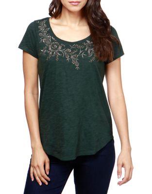 Lucky Brand Floral-embroidered Tee