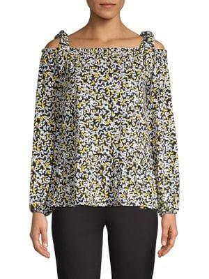 Michael Michael Kors Printed Tie-shoulder Top