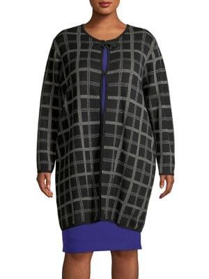 Kasper Plus Grid Jacquard Cardigan