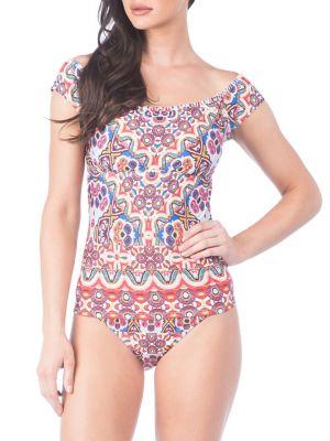 Kenneth Cole Reaction Off-shoulder Mosaic Tubini Swimsuit