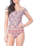 Kenneth Cole Reaction Off-shoulder Mosaic Tubini Swimsuit