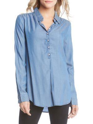 Karen Kane Chambray Half Placket Button Front Shirt