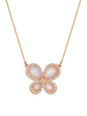 Le Vian Neopolitan Opal, Vanilla Diamond 14k Strawberry Gold Butterfly Necklace