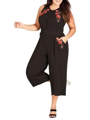 City Chic Plus Plus Embroidered Jumpsuit