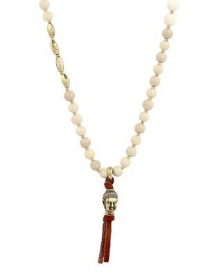 Lucky Brand Goldtone Buddha And Brown Leather Beaded Pendant Necklace