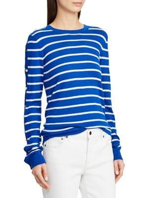 Lauren Ralph Lauren Striped Buttoned-sleeve Sweater