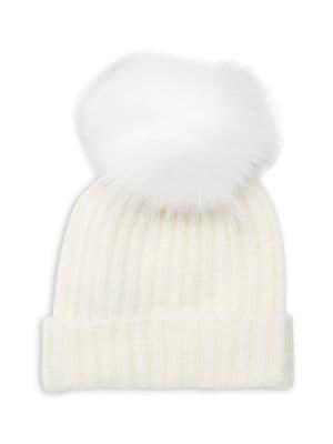 Linda Richards Fox Fur Pom Wool & Cashmere Beanie