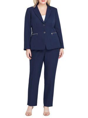 Tahari Arthur S. Levine Snap-button Jacket And Straight-leg Pant Suit