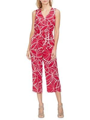 Vince Camuto Sapphire Sheen Cropped Tropical Jumpsuit
