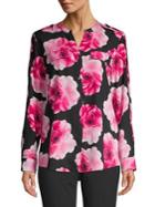 Calvin Klein Split Collar Floral Front Button Blouse