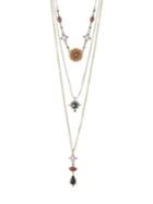 Lucky Brand Goldtone And Silvertone Pave Stone Three-layered Necklaces