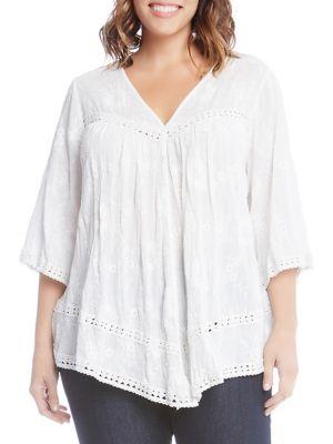 Karen Kane Plus Embroidered Cotton Gauze Top