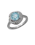 Lord & Taylor Sky Blue Topaz And Diamond 14k White Gold Ring
