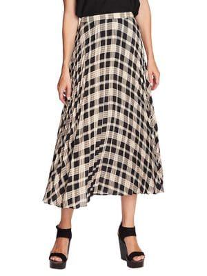 Vince Camuto Highland Plaid Pleated Midi Skirt