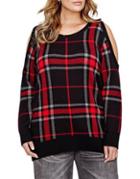 Addition Elle Love And Legend Plaid Cold-shoulder Sweater