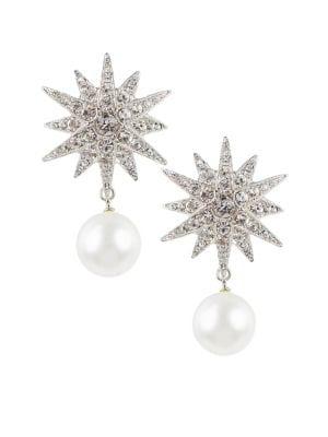 Kenneth Jay Lane Faux Pearl & Crystal Starburst Earrings
