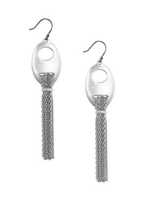 Lucky Brand Floral Tribes Silvertone Fringed Dangle Earrings