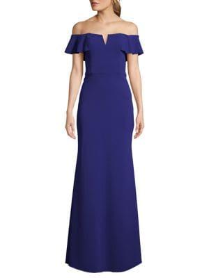 Betsy & Adam Classic Off-the-shoulder Gown