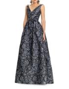 Theia Embroidered Floral Floor-length Dress