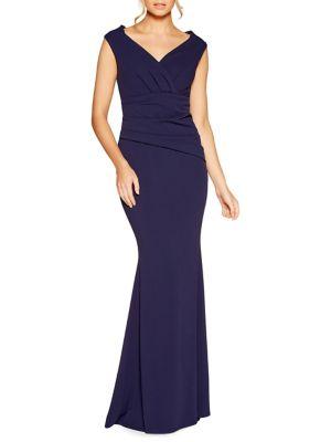 Quiz Crepe Bardot Wrap Front Fishtail Maxi Dress